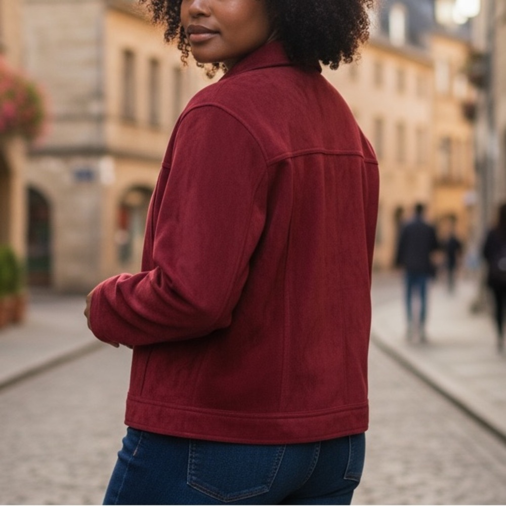 J.Jill Microfiber Sherpa Fleece Burgundy Jacket L